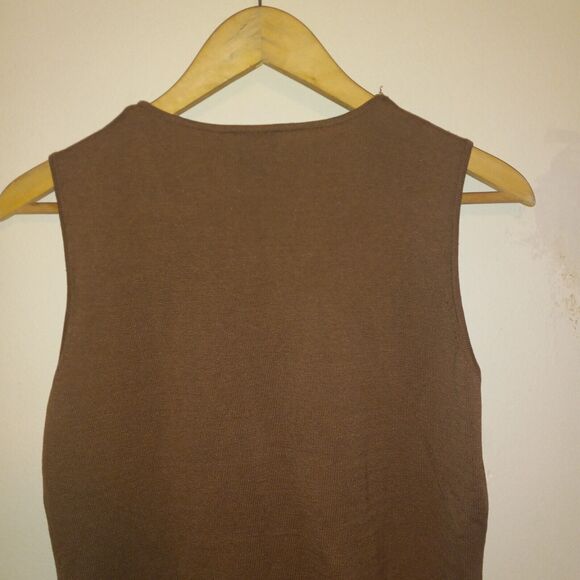 Colour Works Brown Tank-Medium-100% Silk-Sequined Yoke-3D Ribbon Floral - Picture 6 of 8